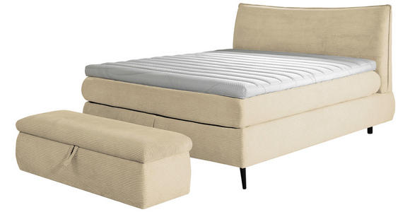BOXSPRINGBETT 160/200 cm,  in Beige, gepolstertes Kopfteil, Topper, Matratzen, H3 + H4 = fest + sehr fest  - Beige/Schwarz, Trend, Holz/Textil (160/200cm) - Esposa