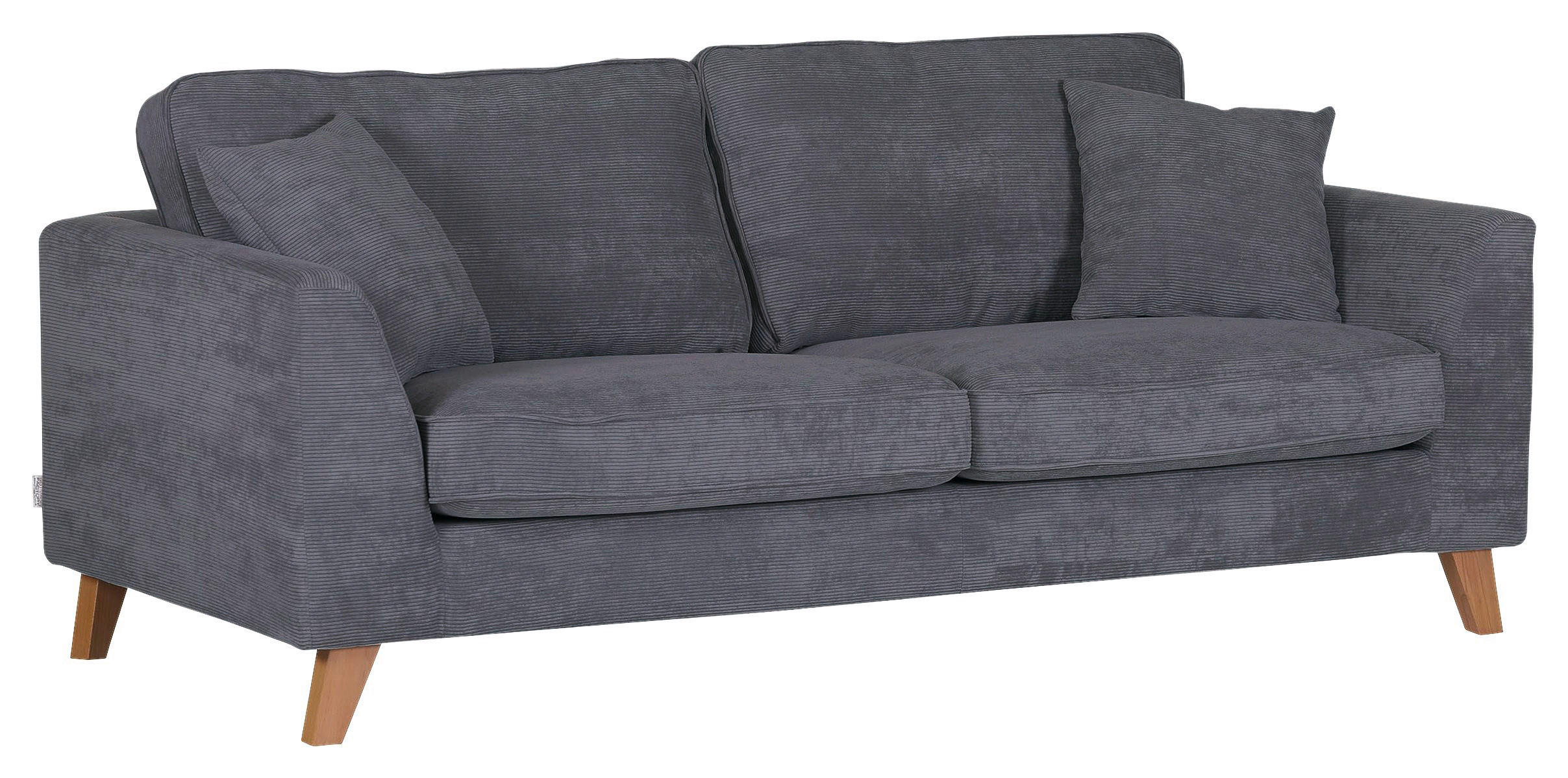 3-SITZER-SOFA Cord Dunkelgrau  - Dunkelgrau/Buchefarben, Design, Holz/Textil (200/63/90cm) - Carryhome