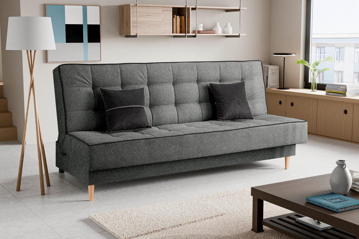 SCHLAFSOFA BONO  mit Liegefunktion Struktur Grau  - Hellbraun/Schwarz, Basics, Holz/Textil (199/91/91cm) - MID.YOU