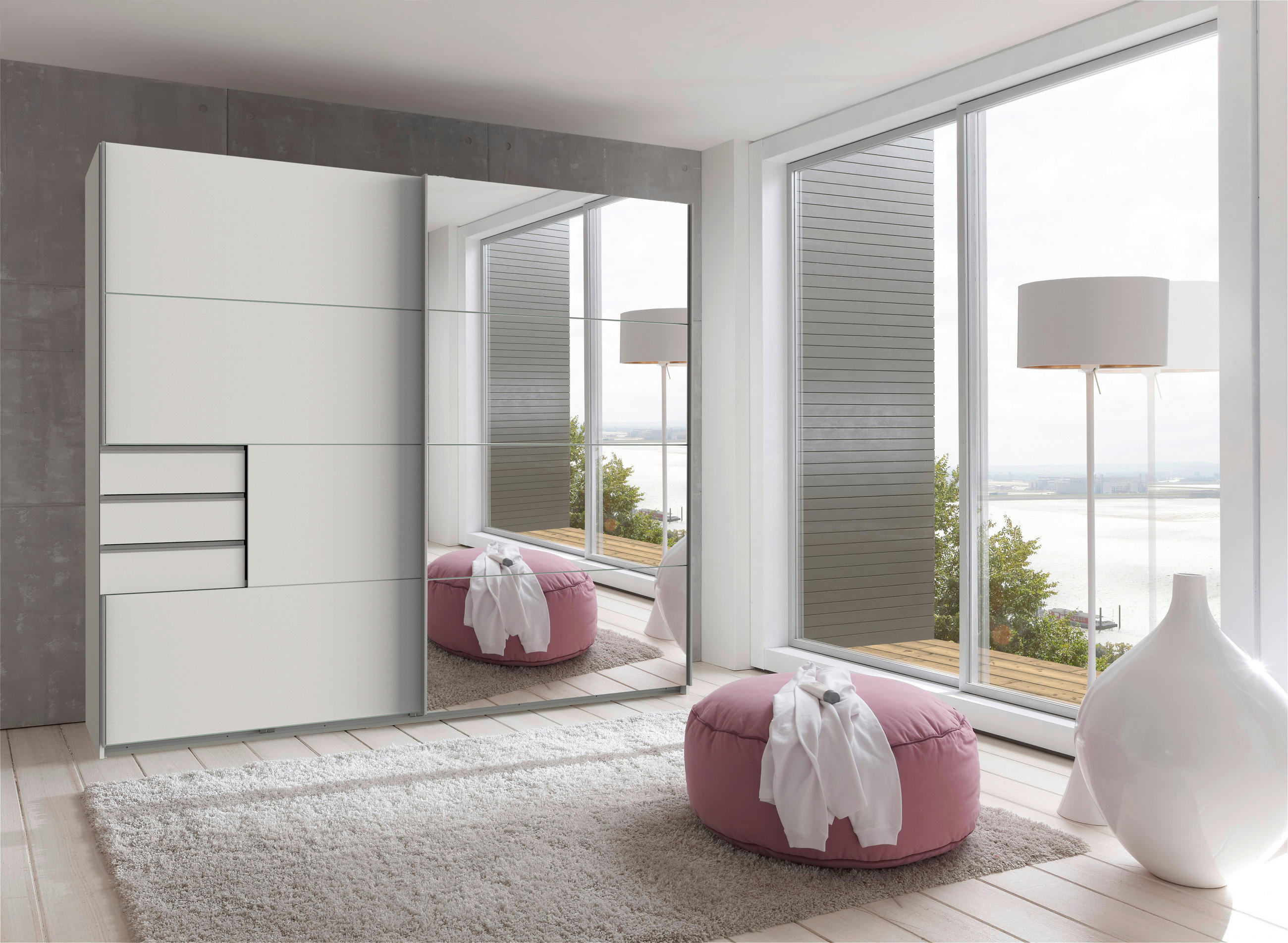 SCHWEBETÜRENSCHRANK 225/210/64 cm 2-türig - Silberfarben/Weiß, KONVENTIONELL, Holzwerkstoff/Metall (225/210/64cm) - MID.YOU