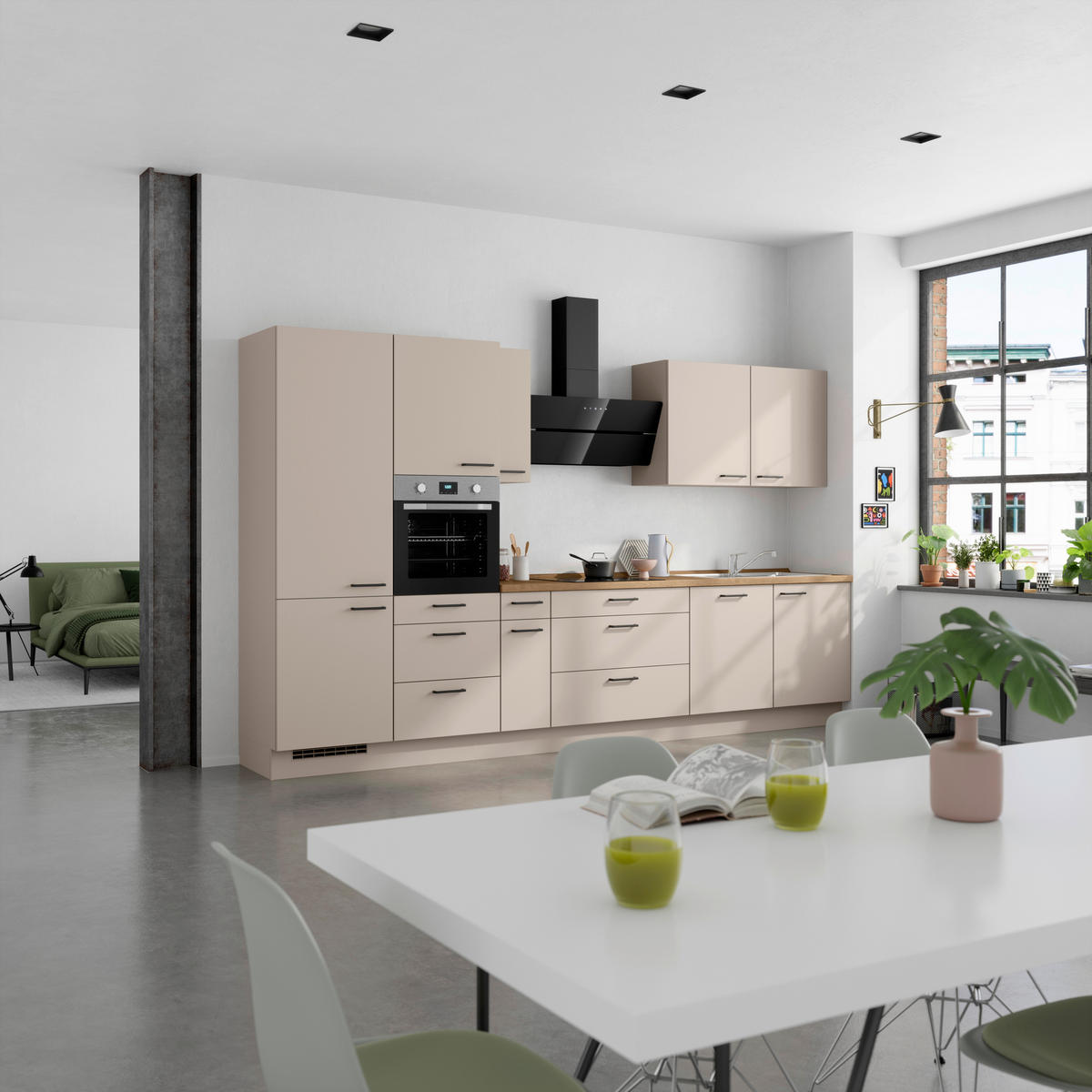 KÜCHENLEERBLOCK 360 cm   in Eichefarben, Sandfarben  - Sandfarben/Eichefarben, MODERN, Holzwerkstoff/Metall (360cm) - Nobilia