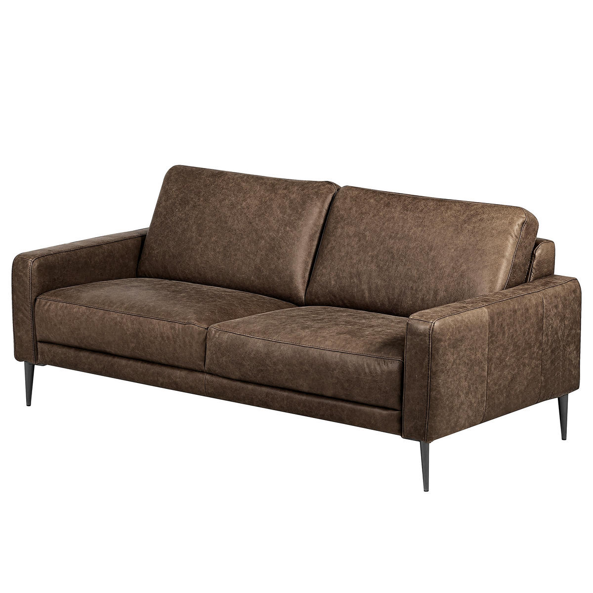 2-SITZER-SOFA SPRING in Lederlook Echtleder Dunkelbraun  - Dunkelbraun/Schwarzchrom, Design, Leder/Textil (157/85/92cm) - Livetastic