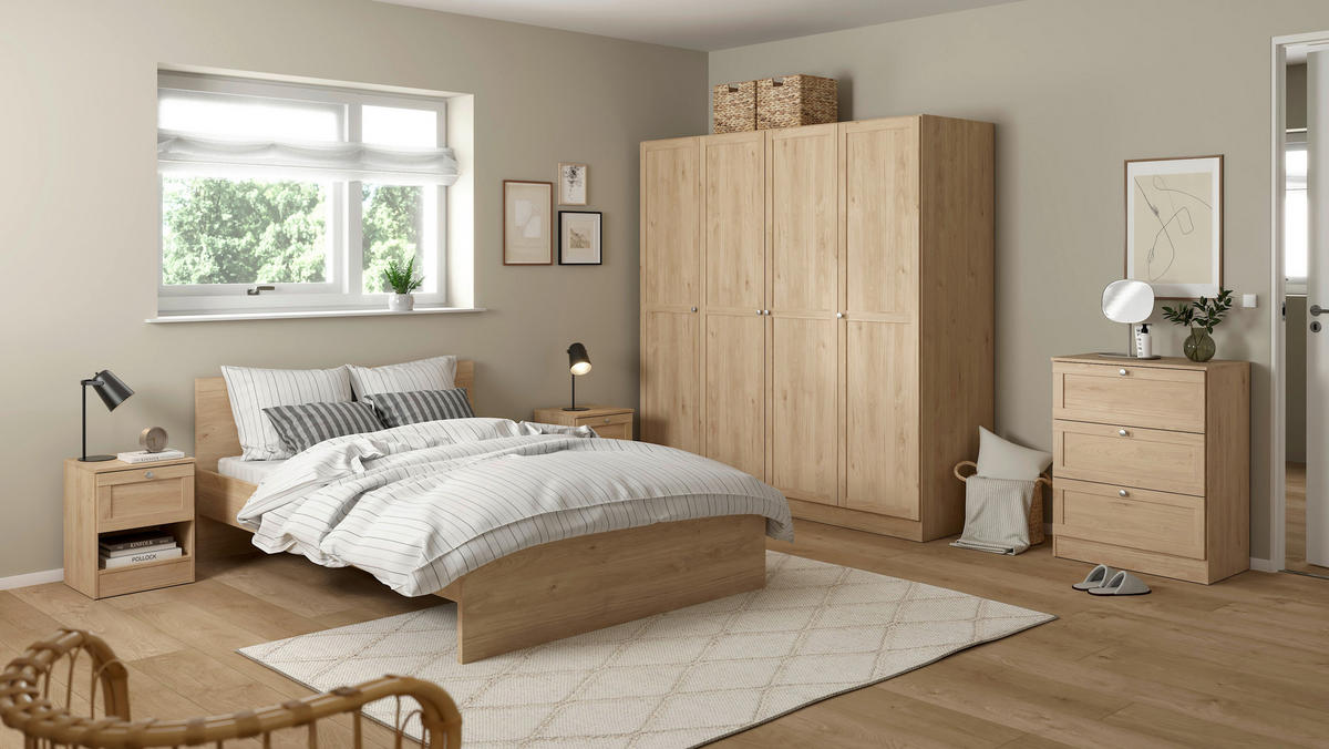NACHTSCHRANK 40,2/51,2/36 cm  - Eichefarben/Silberfarben, MODERN, Holzwerkstoff/Metall (40,2/51,2/36cm) - MID.YOU