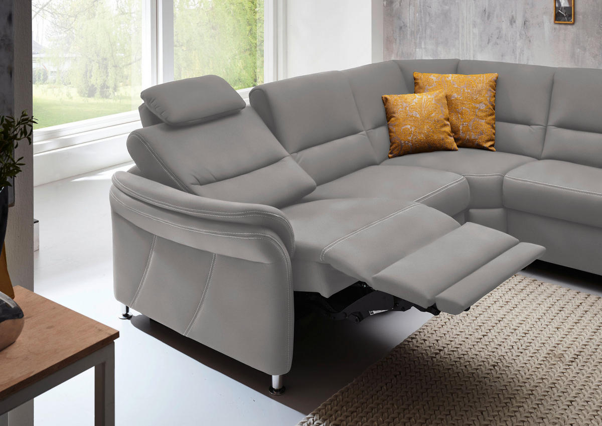 WOHNLANDSCHAFT in Mikrofaser Ecru  - Ecru/Alufarben, Konventionell, Textil/Metall (262/335/173cm) - Beldomo System