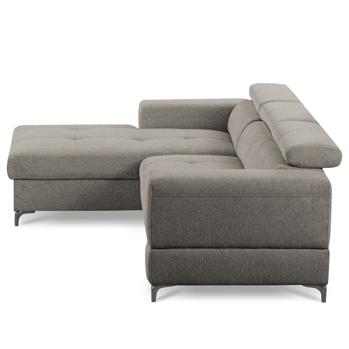 ECKSOFA TORINO Graphitfarben Chenille Bettkasten, Kopfteilverstellung  - Schwarzchrom/Graphitfarben, Design, Textil/Metall (173/247cm) - Livetastic