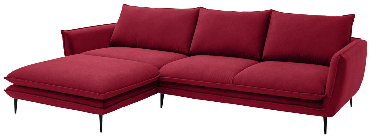 ECKSOFA Dunkelrot Webstoff  - Schwarz/Dunkelrot, KONVENTIONELL, Textil/Metall (196/304cm) - Hom`in