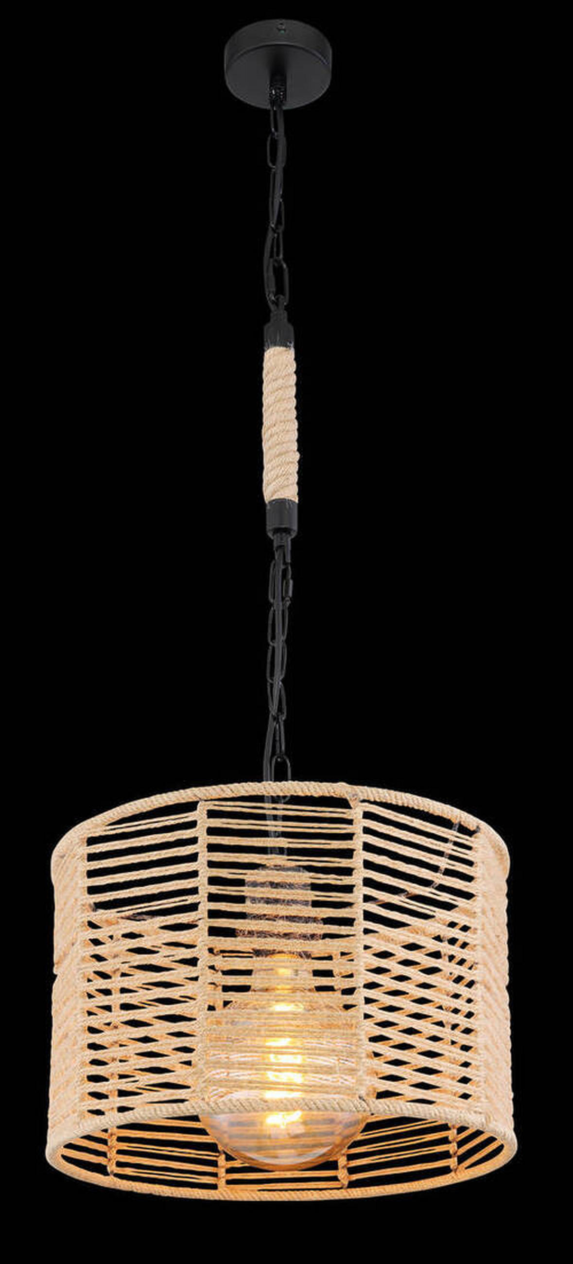 VISEČA SVETILKA        31/120 cm     60 W E27 - črna/rjava, Romantika, kovina/naravni materiali (31/120cm)