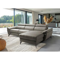 ECKSOFA SONO in Lederlook Echtleder Schlammfarben Armteilverstellung, Kopfteilverstellung  252/179 cm  - Schlammfarben/Schwarz, Design, Leder/Textil (252/179cm) - Livetastic