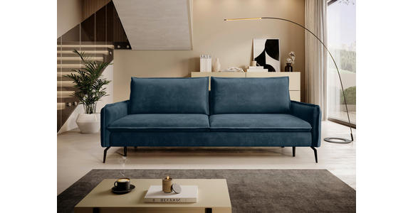 SCHLAFSOFA  mit Liegefunktion, Rücken echt Chenille Blau  - Blau/Schwarz, KONVENTIONELL, Textil/Metall (223/89/107cm) - Carryhome