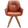 ARMLEHNSTUHL  in Echtleder pigmentiert  - Eiche Bianco/Cognac, Design, Leder/Holz (62/90/65cm) - Waldwelt