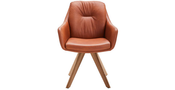 ARMLEHNSTUHL in Echtleder pigmentiert - Eiche Bianco/Cognac, Design, Leder/Holz (62/90/65cm) - Waldwelt