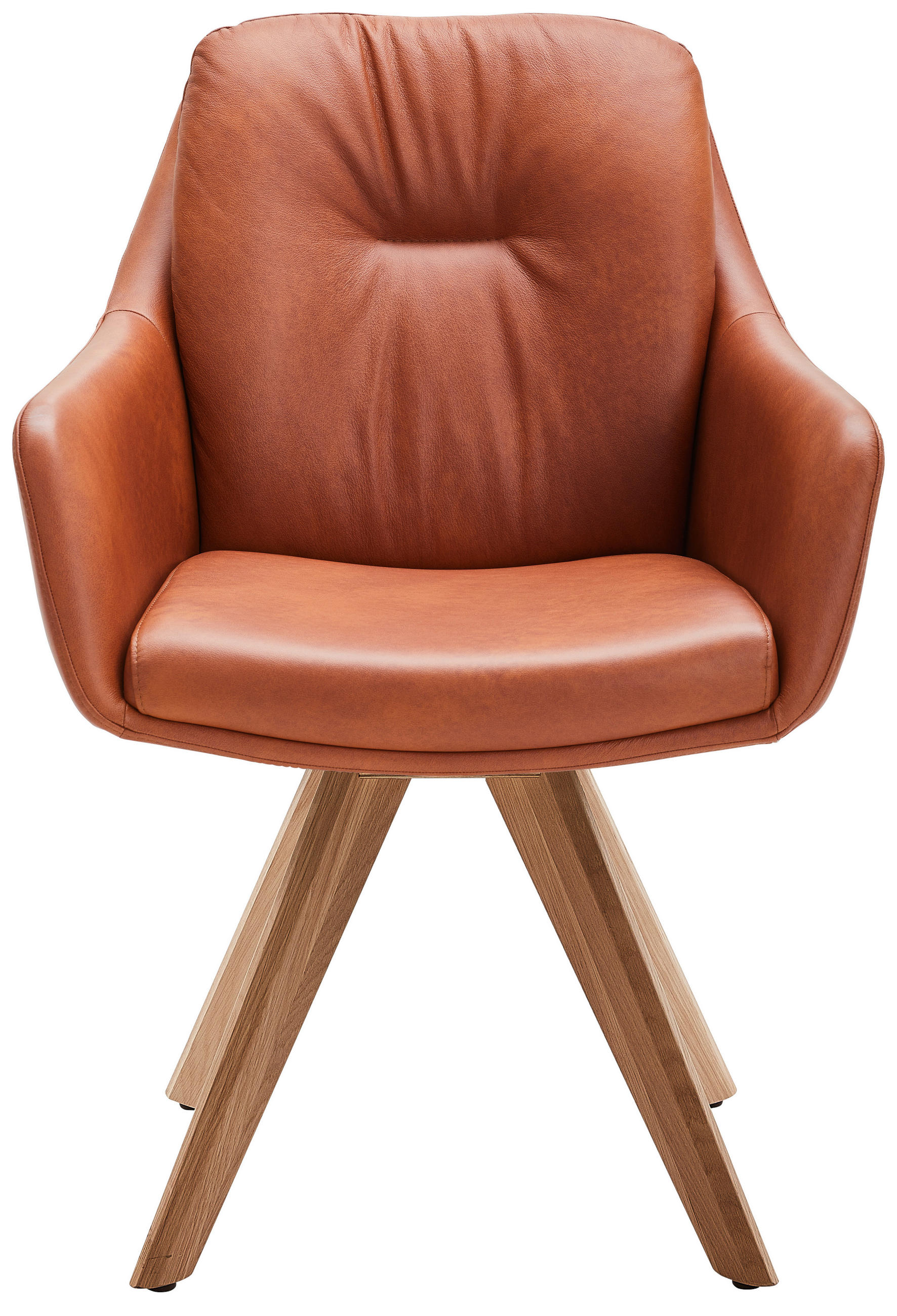 ARMLEHNSTUHL  in Echtleder pigmentiert  - Eiche Bianco/Cognac, Design, Leder/Holz (62/90/65cm) - Waldwelt