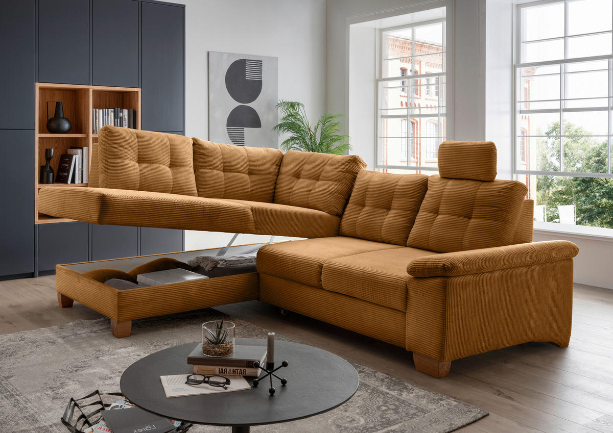 ECKSOFA in Cord Goldfarben  - Goldfarben/Naturfarben, Modern, Holz/Textil (206/274cm) - Livetastic