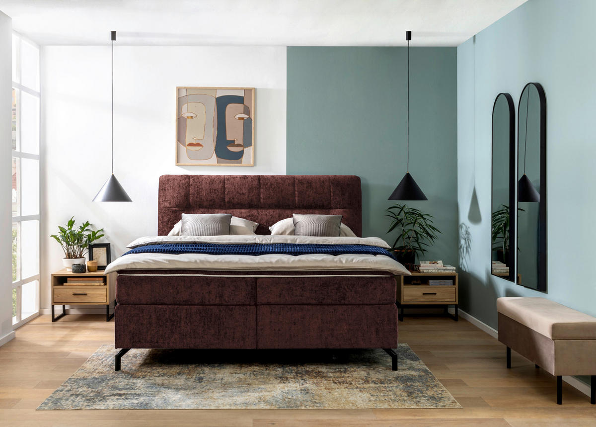 BOXSPRINGBETT 180/200 cm  in Dunkelrot  - Schwarz/Dunkelrot, Design, Textil/Metall (180/200cm) - Esposa