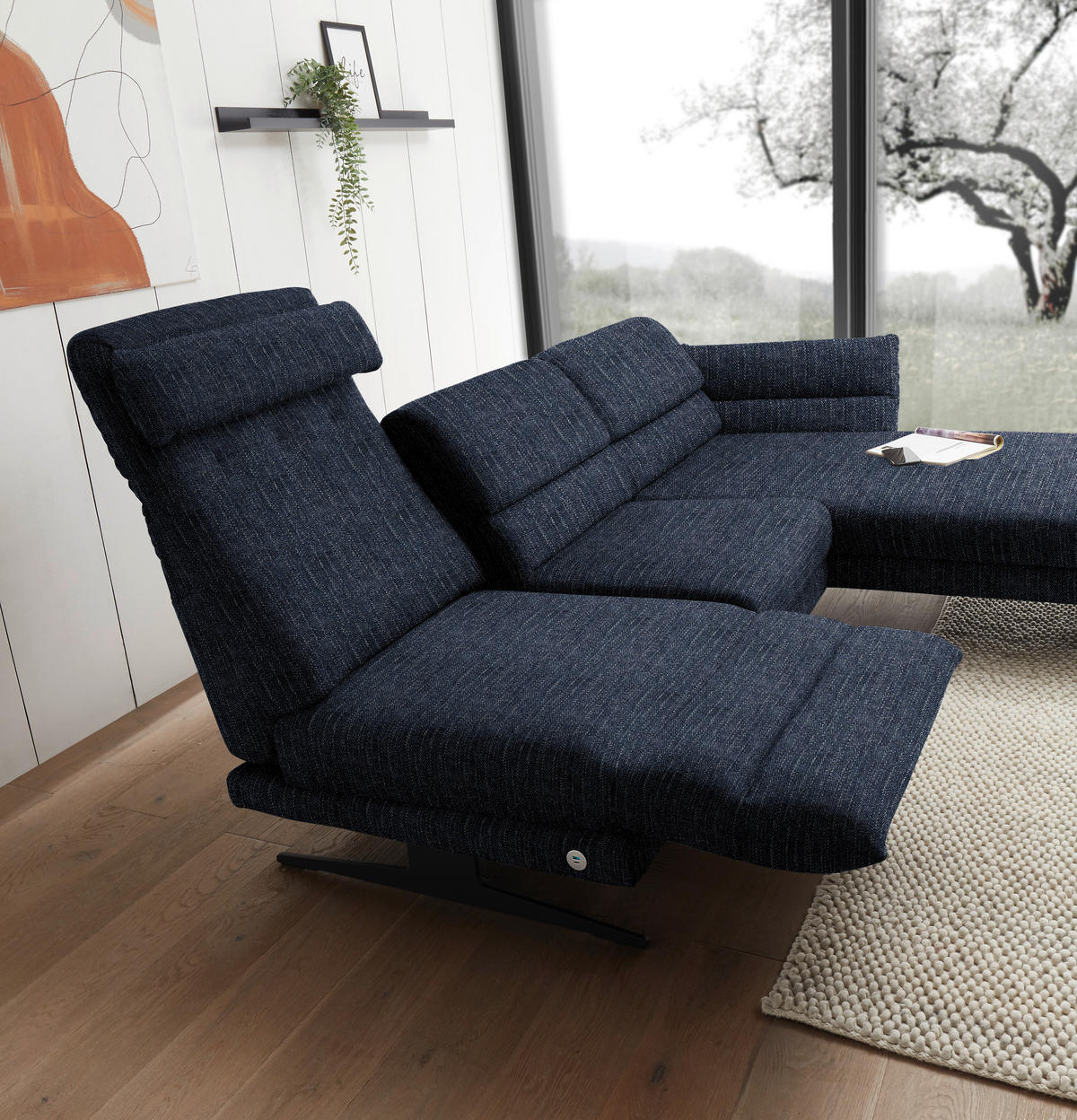 ECKSOFA in Flachgewebe Dunkelblau  - Schwarz/Dunkelblau, Design, Textil/Metall (279-327/176-217cm) - Dieter Knoll
