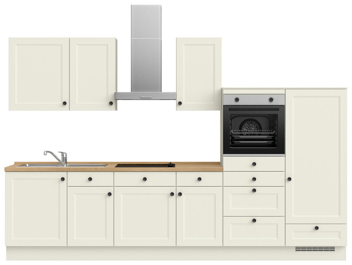 KÜCHENBLOCK Cascada 330 cm  in Weiß, Eichefarben  - Eichefarben/Schwarz, MODERN, Holzwerkstoff/Metall (330cm) - Nobilia