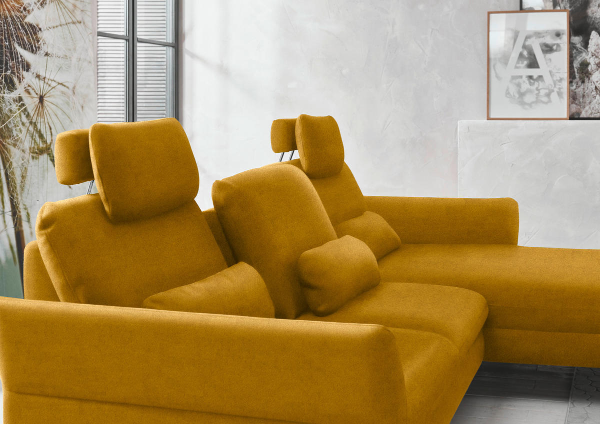 ECKSOFA in Velours Currygelb  - Currygelb/Schwarz, Design, Textil/Metall (306/179cm) - Beldomo System