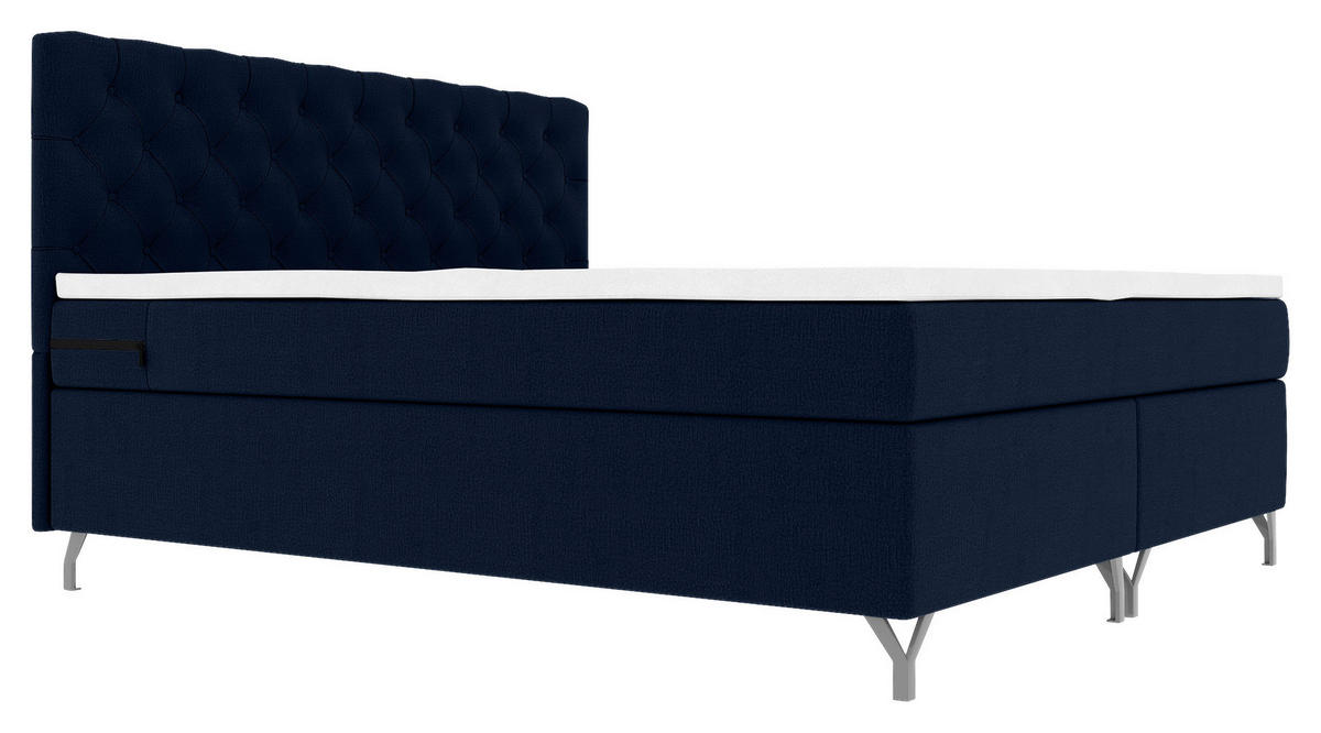 BOXSPRINGBETT 160/200 cm  in Dunkelblau  - Chromfarben/Dunkelblau, KONVENTIONELL, Textil/Metall (160/200cm) - Boxxx