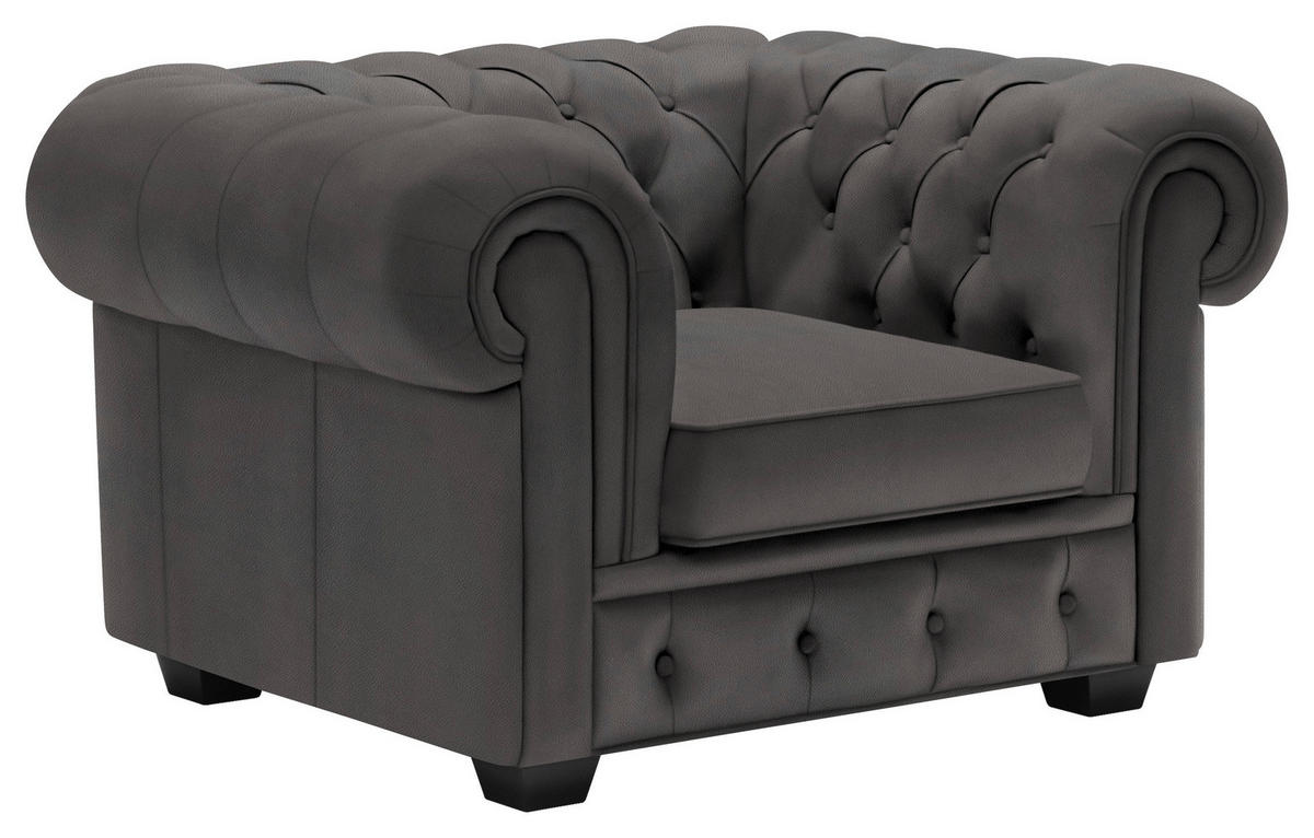 CHESTERFIELD-SESSEL in Lederlook Dunkelgrau  - Wengefarben/Dunkelgrau, Lifestyle, Holz/Textil (115/76,5/96cm) - Landscape
