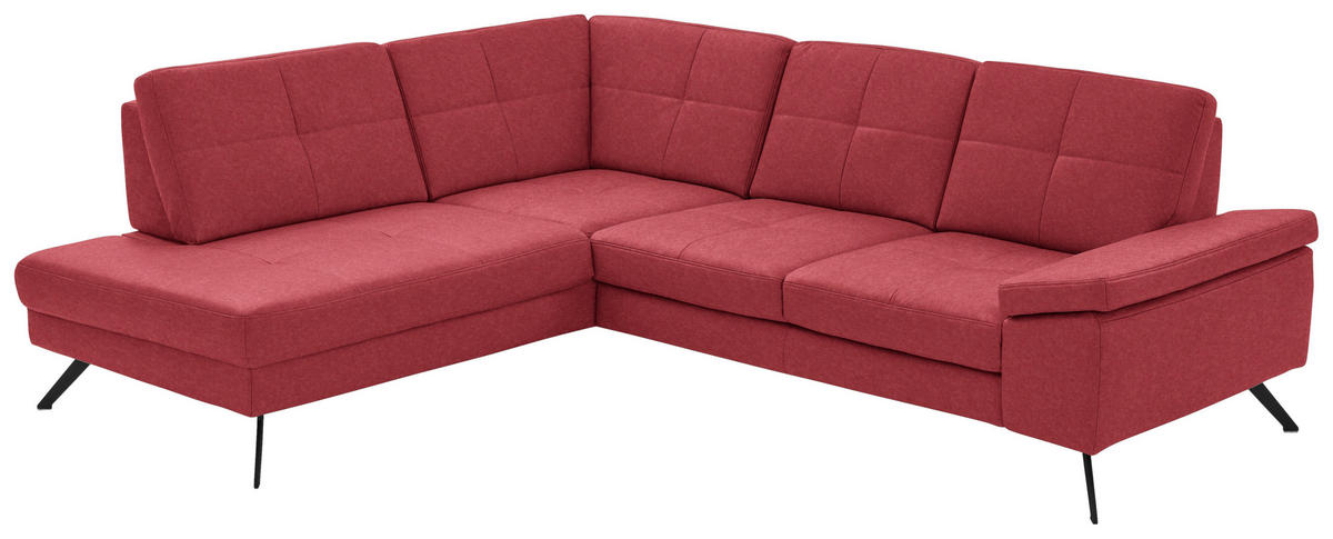 ECKSOFA in Lederlook, Mikrofaser Rot  - Rot/Schwarz, Design, Textil/Metall (194/261cm) - Beldomo System