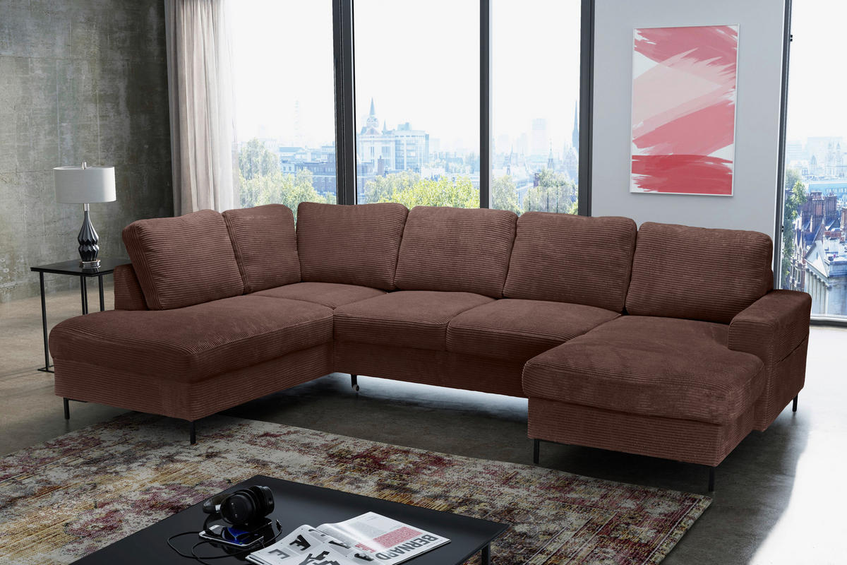 WOHNLANDSCHAFT Dunkelbraun Cord  - Dunkelbraun/Schwarz, KONVENTIONELL, Textil/Metall (197/303/148cm) - Carryhome