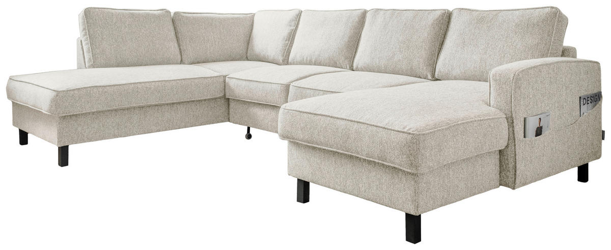 WOHNLANDSCHAFT in Struktur Beige  - Beige/Schwarz, Holz/Textil (198/298/148cm) - MID.YOU