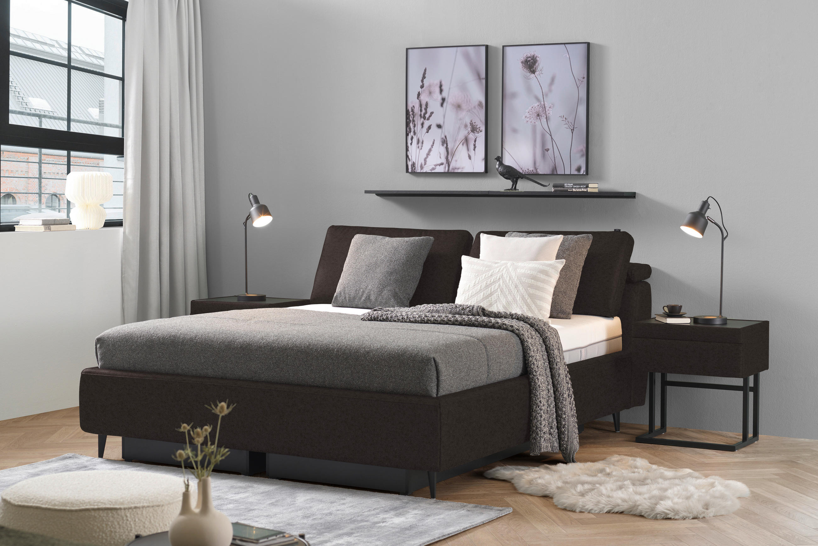POLSTERBETT 180/200 cm  in Dunkelbraun  - Hellbraun/Anthrazit, Design, Holz/Textil (180/200cm) - Johann Jakob