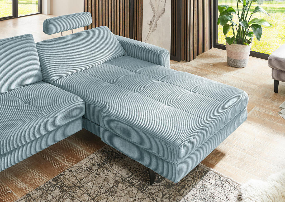 ECKSOFA in Cord Hellblau  - Schwarz/Hellblau, Modern, Textil/Metall (302/177cm) - Beldomo Style