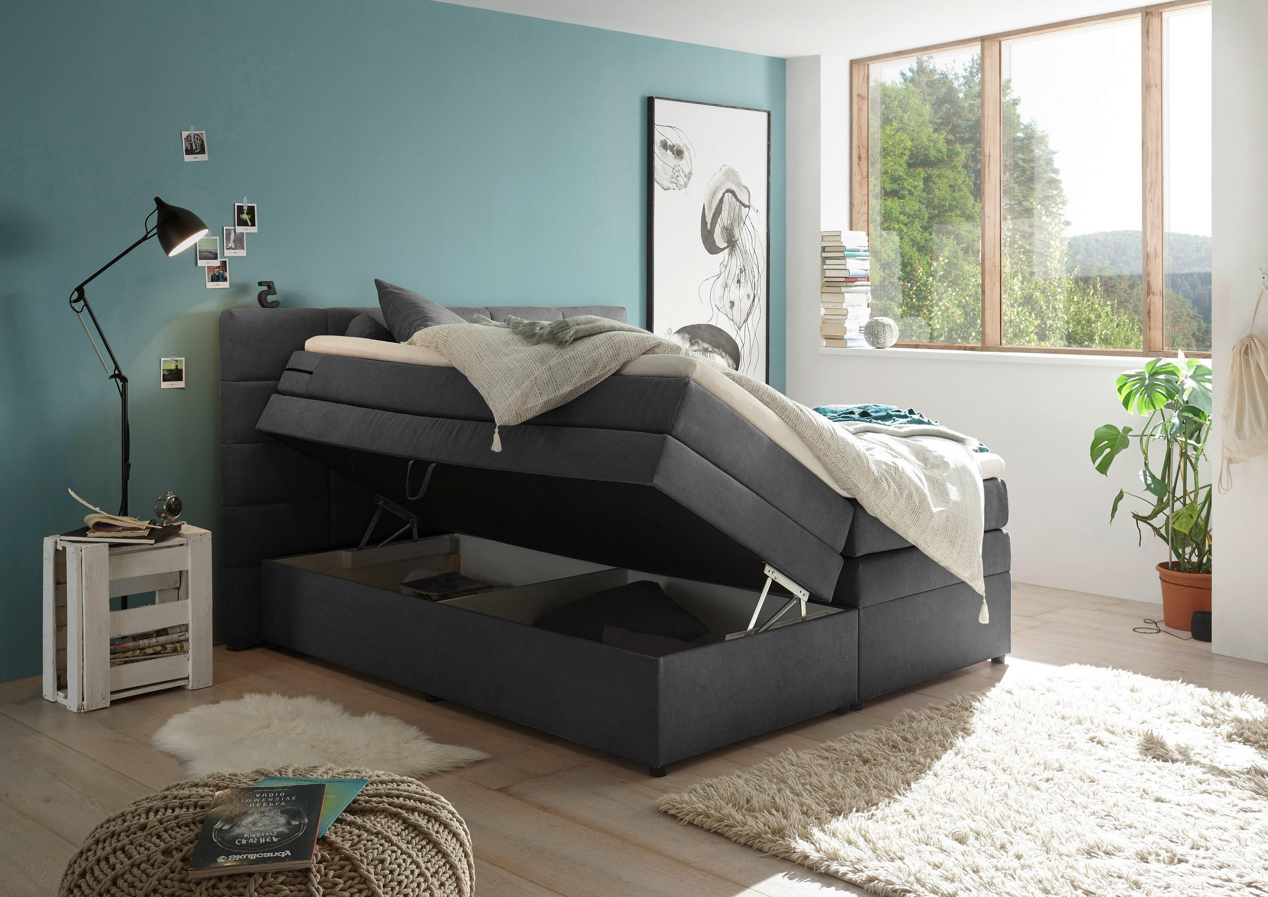 Thumbnail - Mid.you Boxspringbett, Schlamm, Kunststoff, H2, 7-Zonen, Höhe ca. 16 cm, 180x200 cm, Bettkasten, Matratze, Topper durchg...