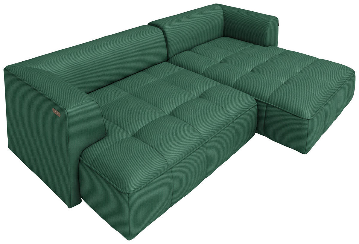 ECKSOFA Feincord Dunkelgrün  - Dunkelgrün/Schwarz, Design, Kunststoff/Textil (288/188cm) - Welnova