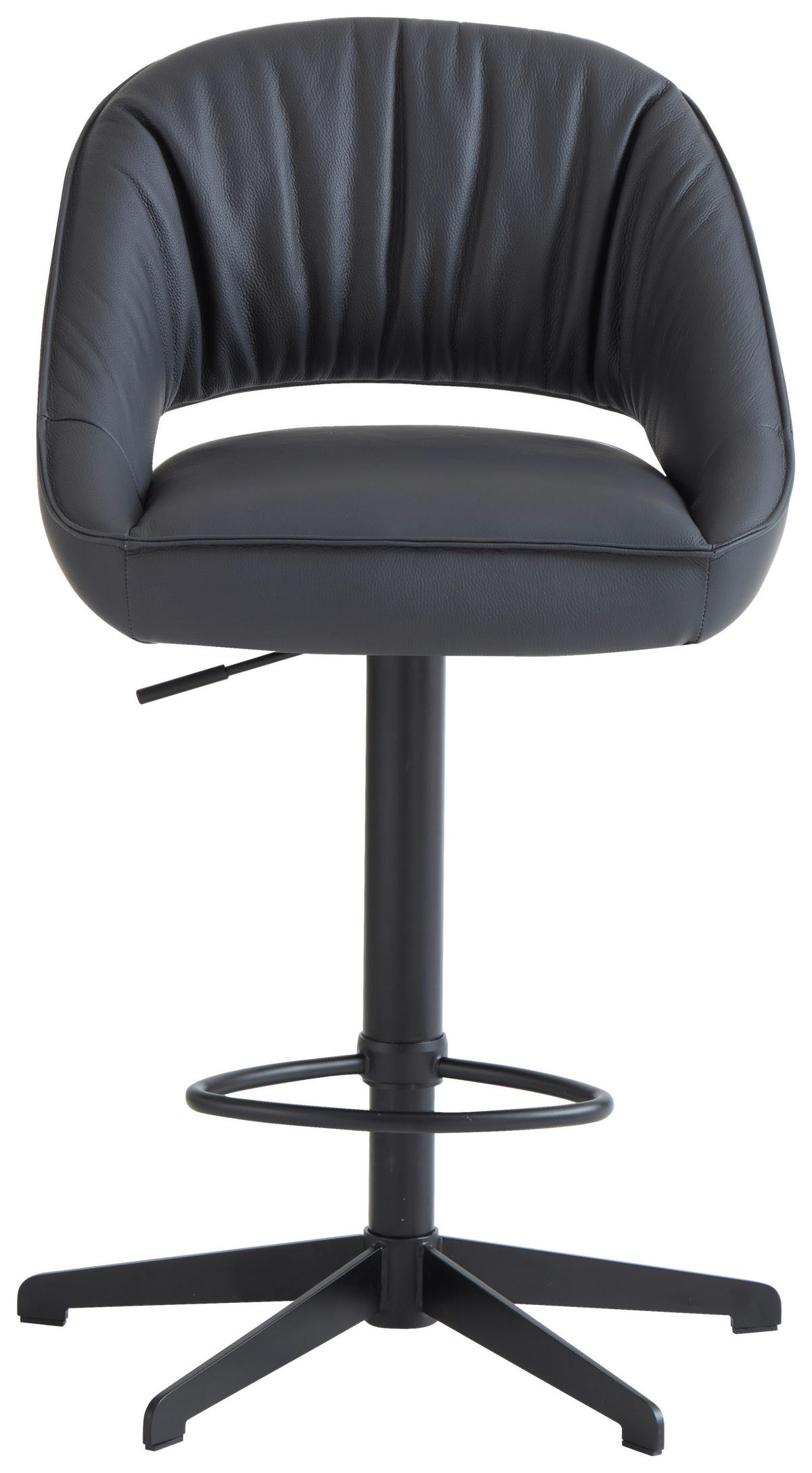 BARHOCKER Echtleder Schwarz Eisen Sitzfläche 360° drehbar, automatische Rückholfunktion  - Schwarz, Design, Leder/Metall (56/96-120/59cm) - Dieter Knoll