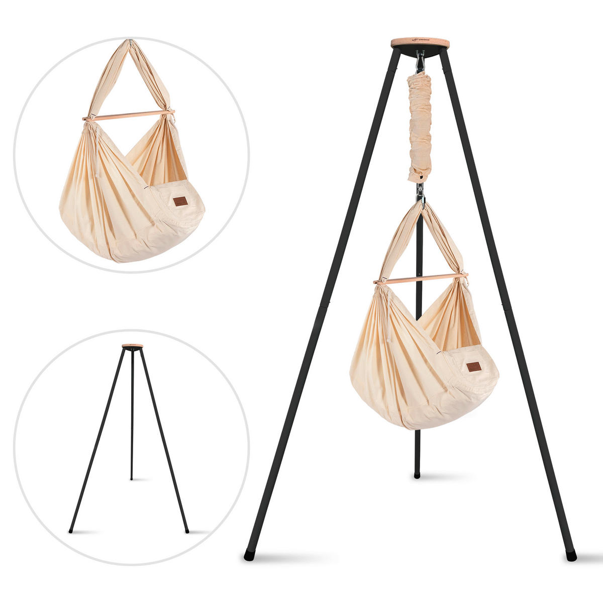 FEDERWIEGE STOFF BEIGE   - Anthrazit/Beige, Basics, Holz/Textil (135/194/135cm) - SCHMUSEWOLKE