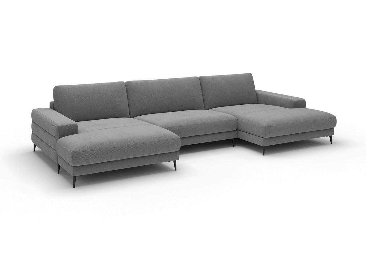 WOHNLANDSCHAFT Badia Base Grau Feincord  - Schwarz/Grau, Design, Textil/Metall (177/376/177cm) - Dieter Knoll