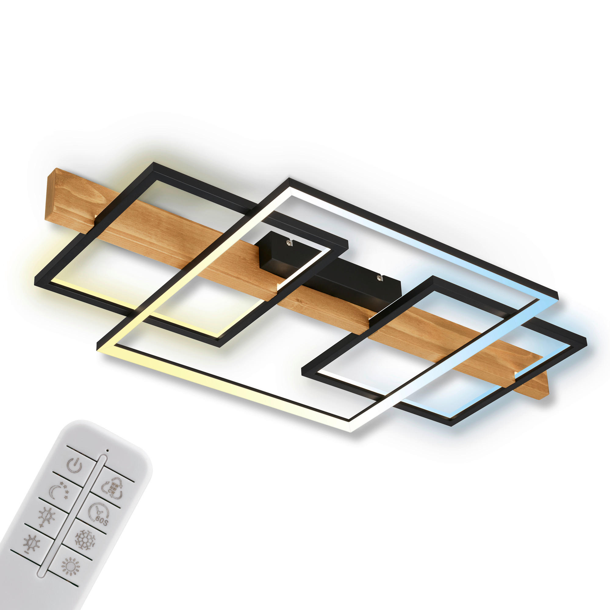 LED-DECKENLEUCHTE Modern 75/40/8 cm    - Eichefarben/Schwarz, Natur, Holz/Metall (75/40/8cm) - Briloner