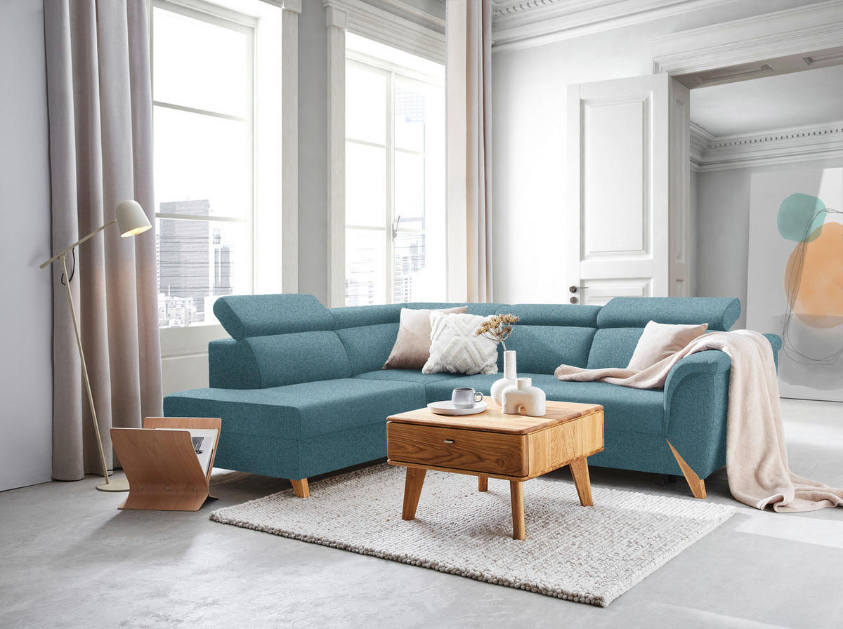 ECKSOFA Chenille Blau  - Blau/Naturfarben, Konventionell, Holz/Textil (200/265cm) - Stylife
