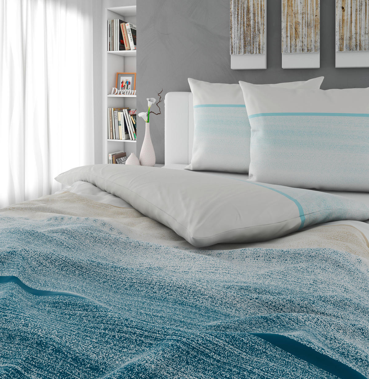 Lenjerie De Pat 220/200 cm  - albastru/alb, Konventionell, textil (220/200cm) - Novel