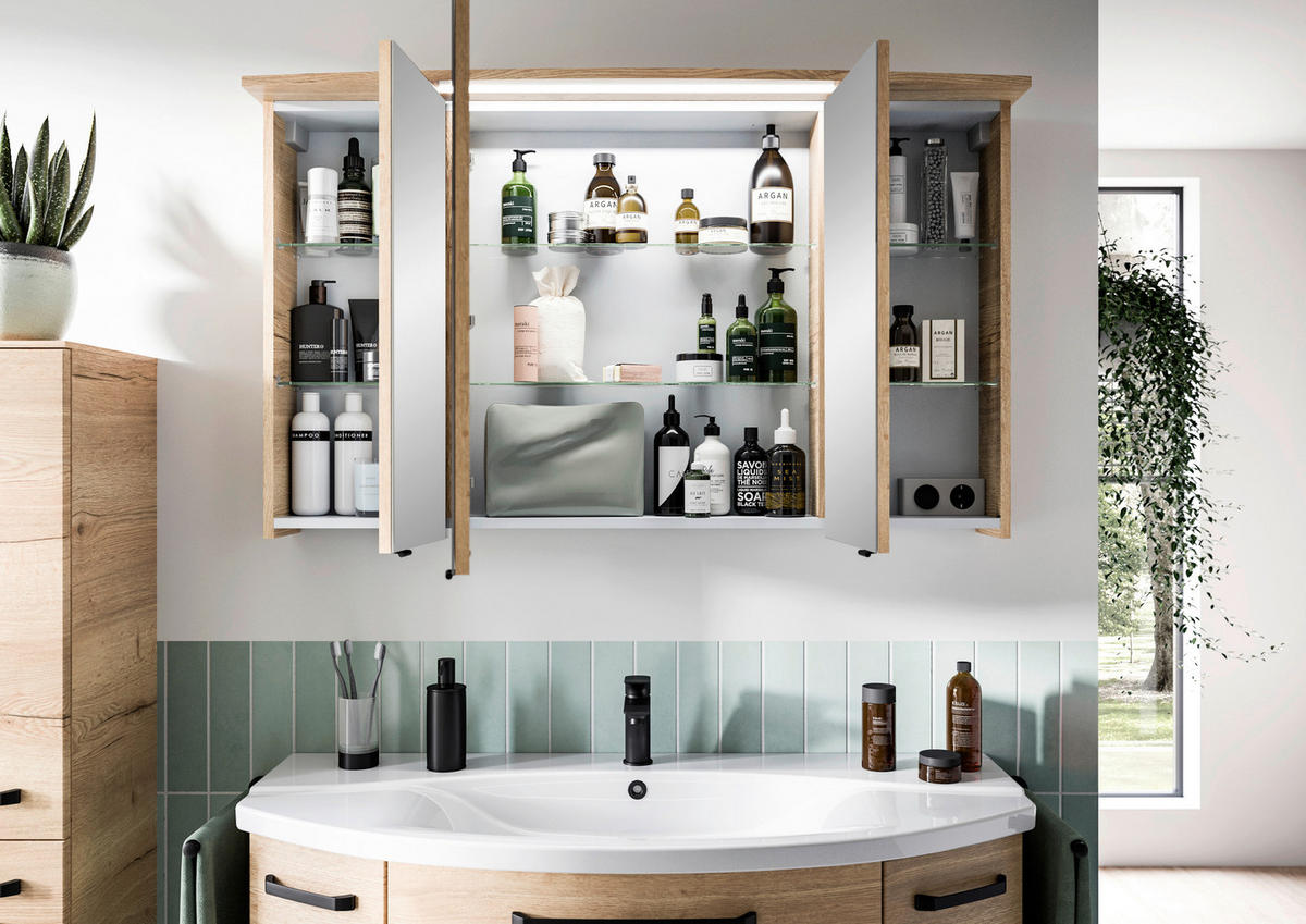 BADEZIMMER 3-teilig  in 122 cm  - Eichefarben/Schwarz, MODERN, Glas/Keramik (122cm) - Sadena