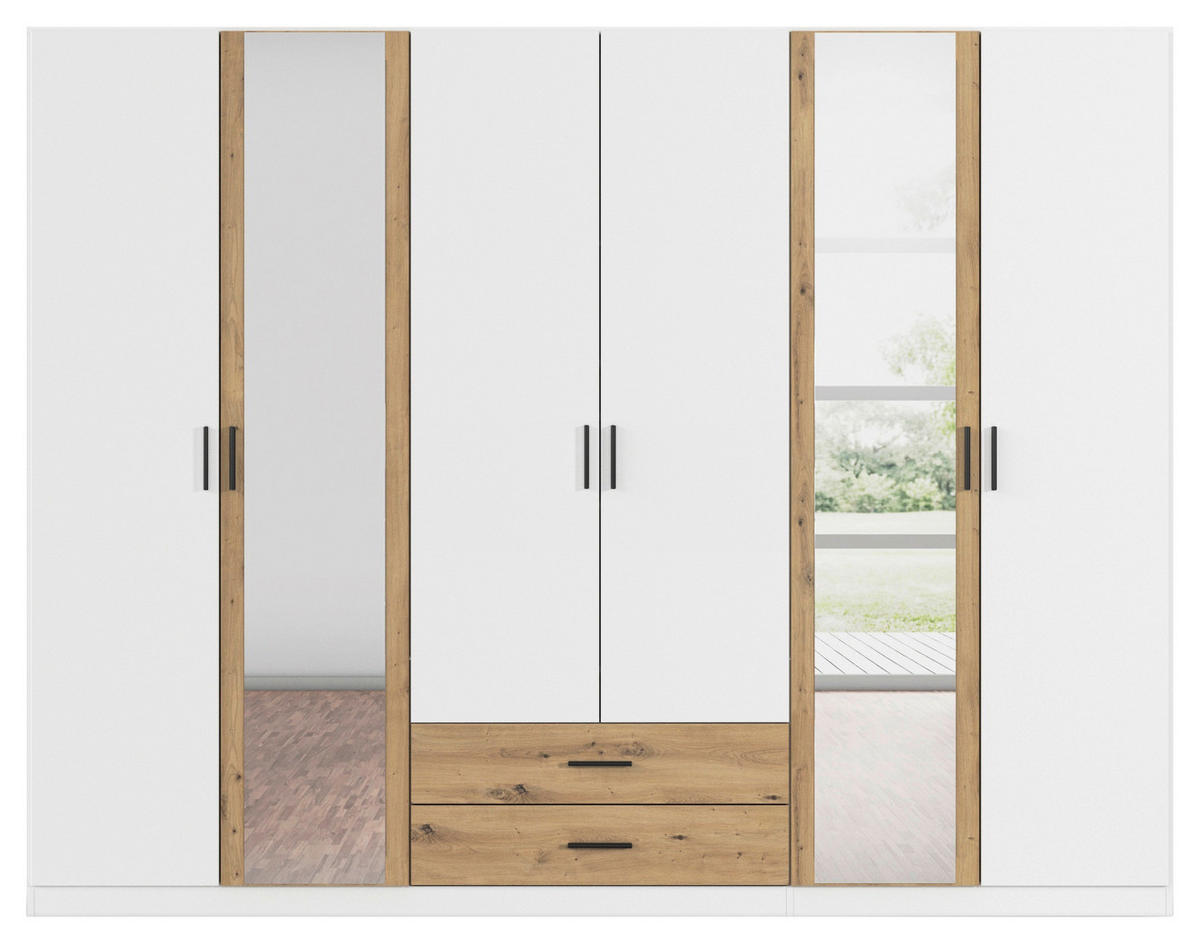 KLEIDERSCHRANK 271/210/54 cm 6-türig Weiß, Eiche Artisan  - Weiß/Eiche Artisan, KONVENTIONELL, Holzwerkstoff/Kunststoff (271/210/54cm) - Rauch Möbel