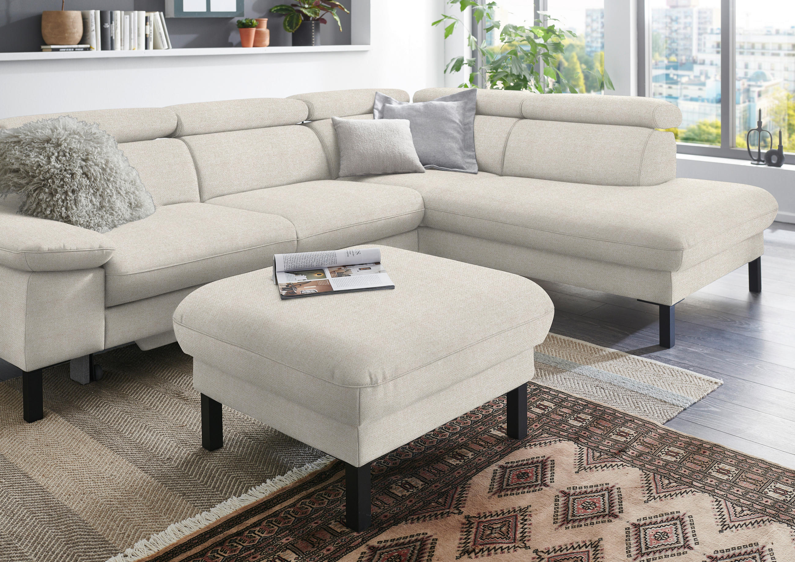 HOCKER in Textil Beige  - Beige/Schwarz, Design, Textil/Metall (74/46/74cm) - Pure Home Comfort