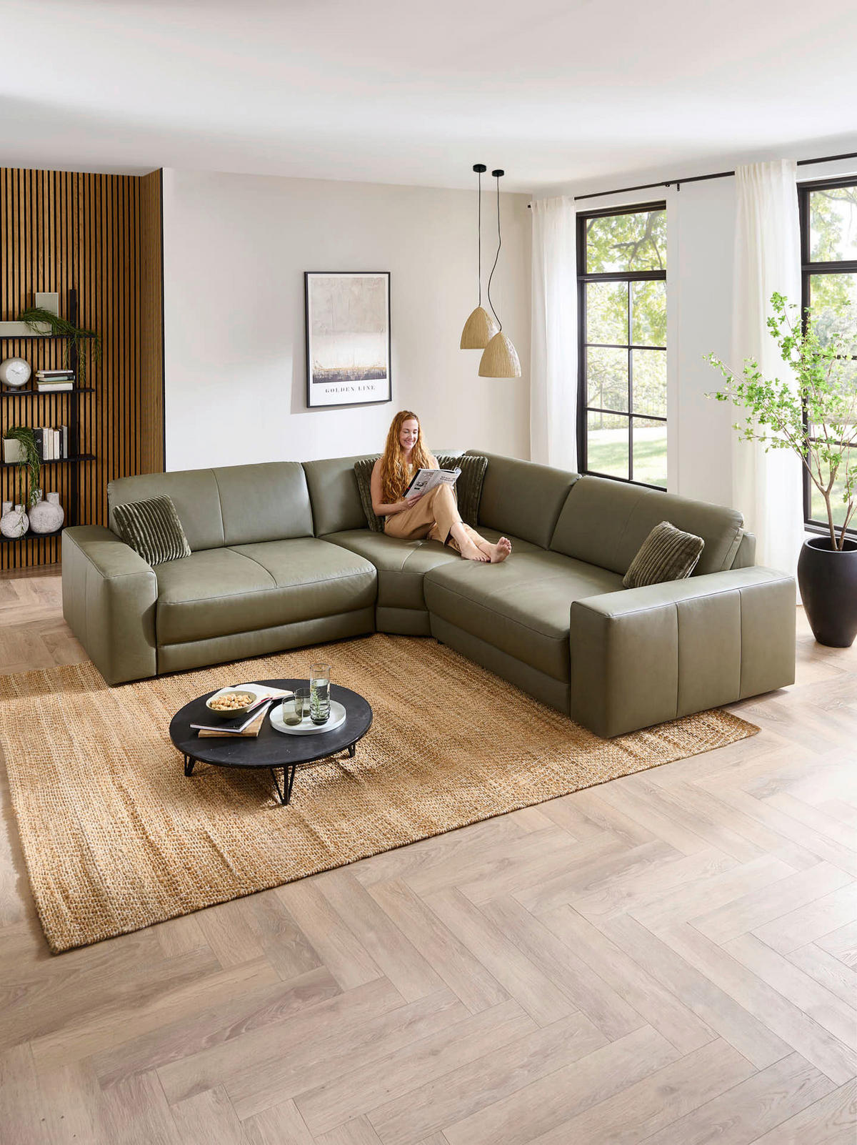 ECKSOFA Niels Andersson Olivgrün Echtleder  - Schwarz/Olivgrün, Design, Leder/Kunststoff (285/285cm) - Niels Andersson