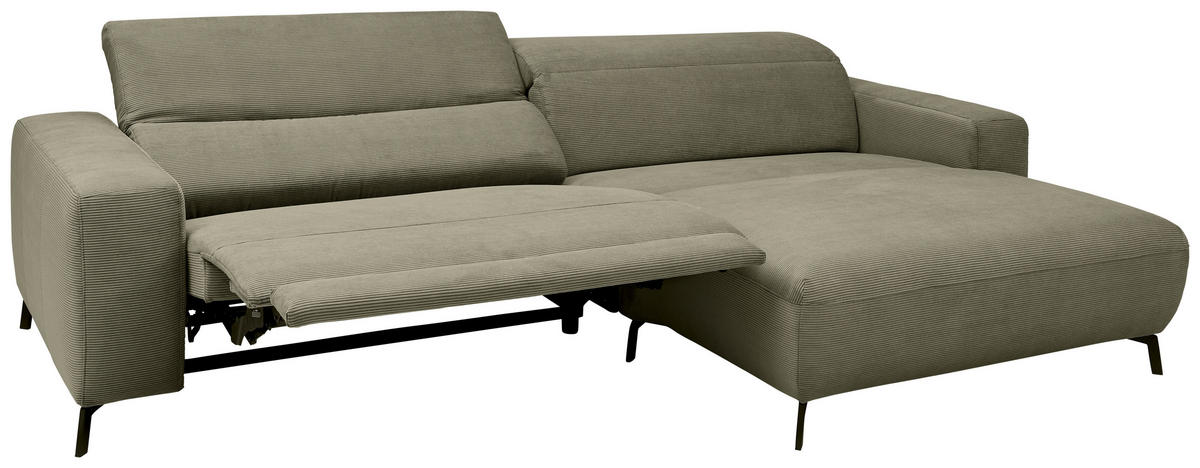 ECKSOFA in Feincord Olivgrün  - Schwarz/Olivgrün, Design, Textil/Metall (294/172-177cm) - Pure Home Lifestyle