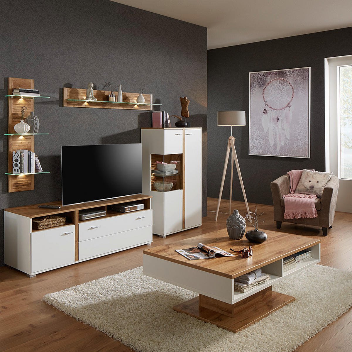 KLUB STOČIĆ  boja hrasta, bela  - boja hrasta/bela, Moderno, pločasti materijal (120/70/43cm) - Hom`in