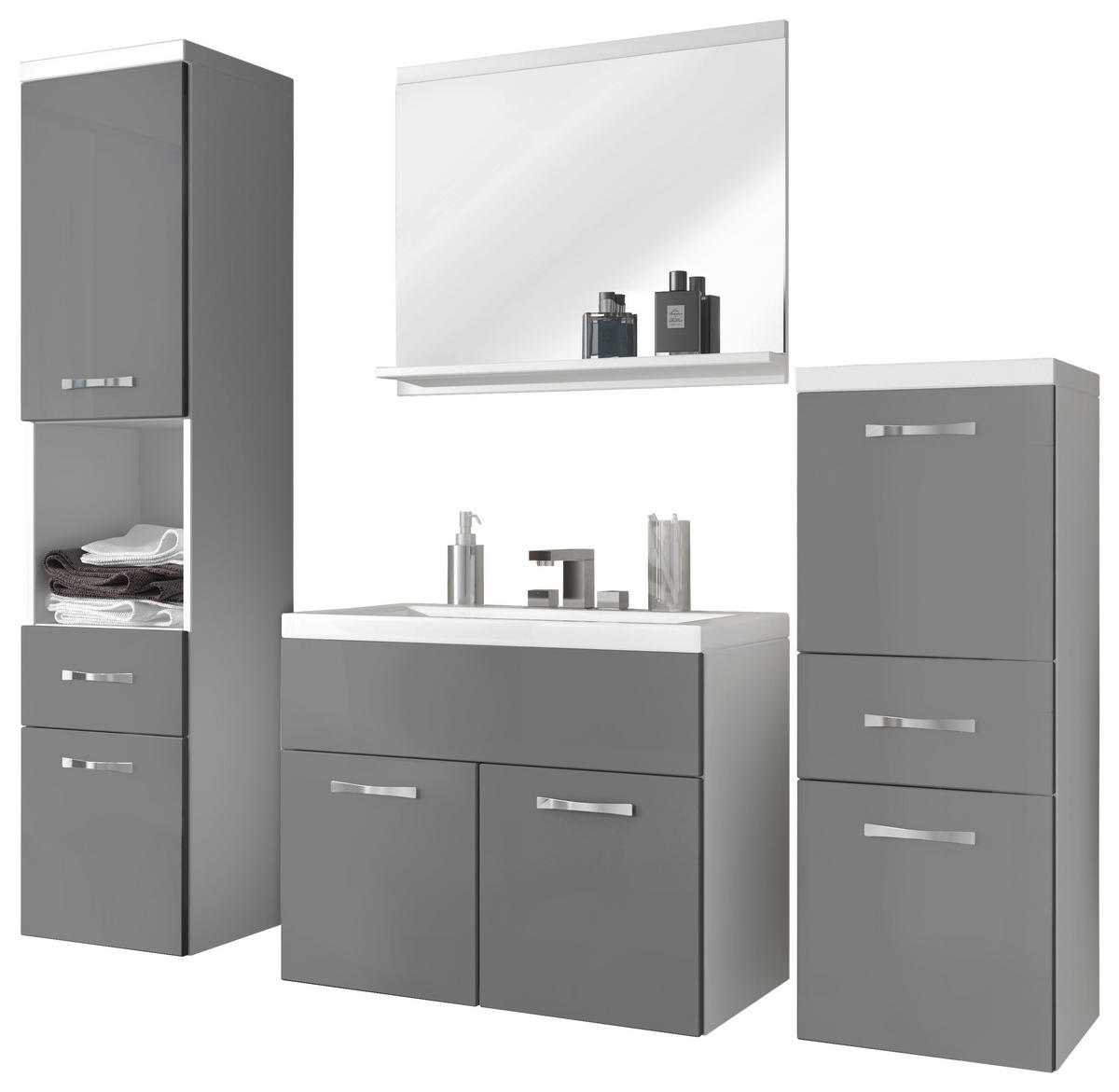 BADEZIMMER 5-teilig  in 120 cm  - Weiss/Grau, Lifestyle, Holzwerkstoff/Metall (120cm) - P & B