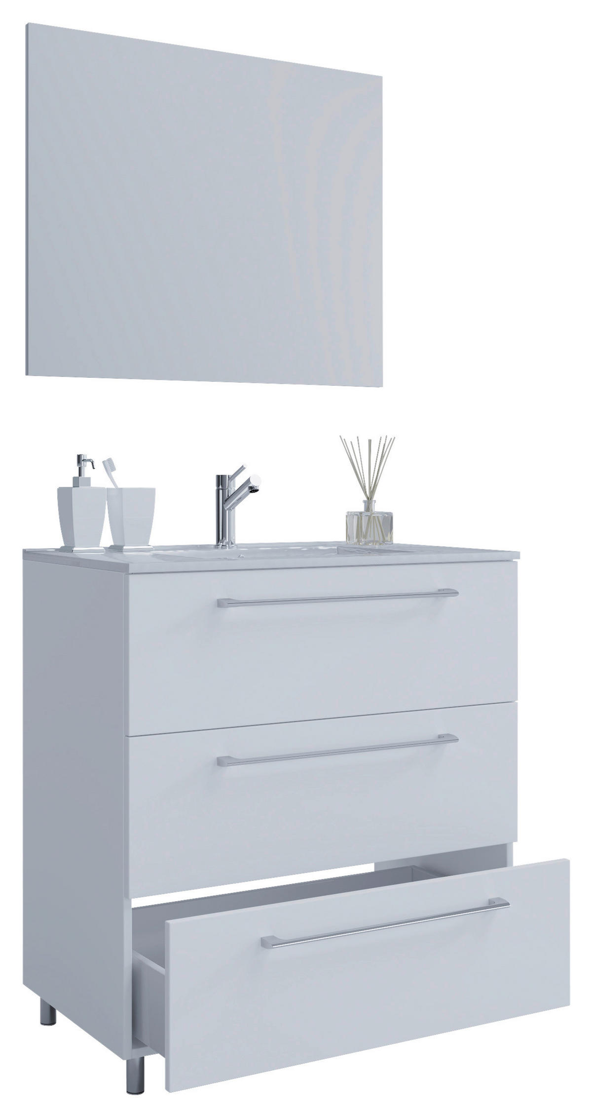 BADEZIMMER 3-teilig  in 80 cm  - Alufarben/Weiß, MODERN, Keramik/Holzwerkstoff (80cm) - MID.YOU