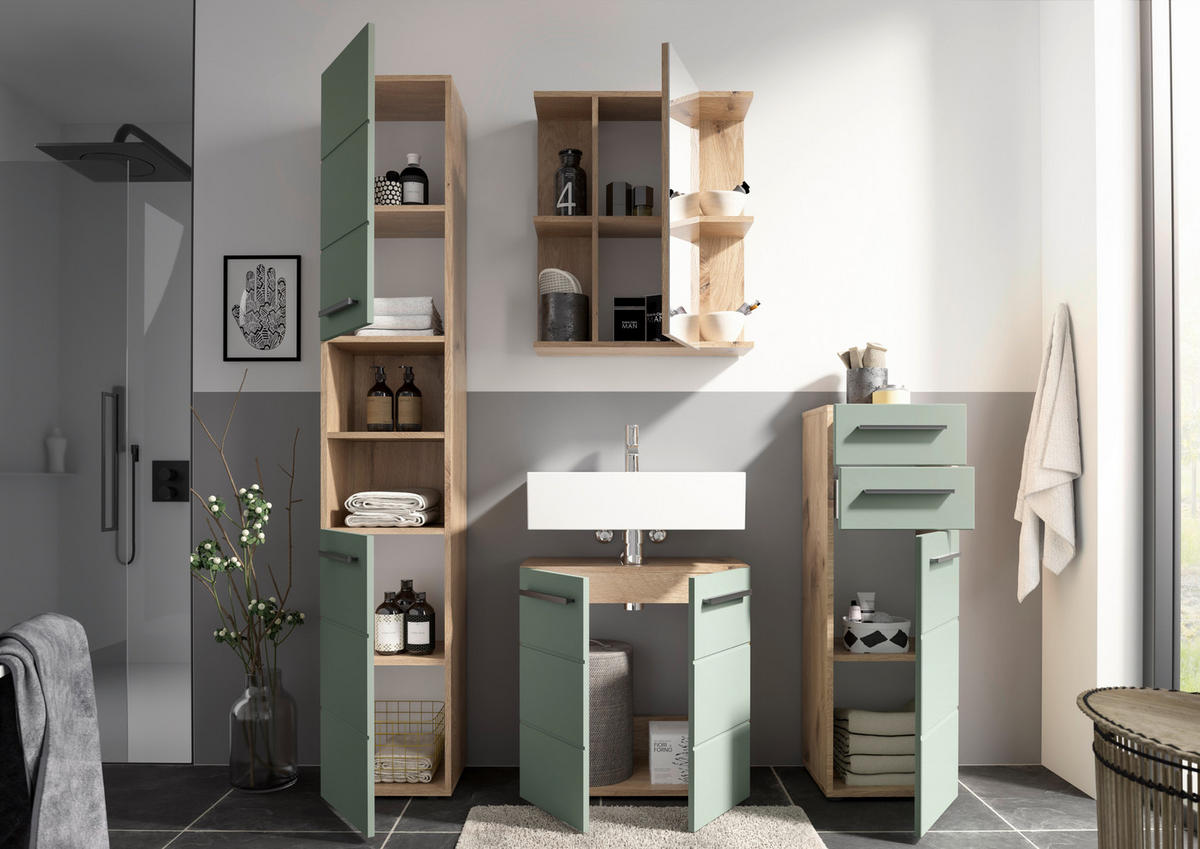 MIDISCHRANK 34/104/31 cm  - Schilfgrün/Eichefarben, Basics, Holzwerkstoff/Kunststoff (34/104/31cm) - MID.YOU