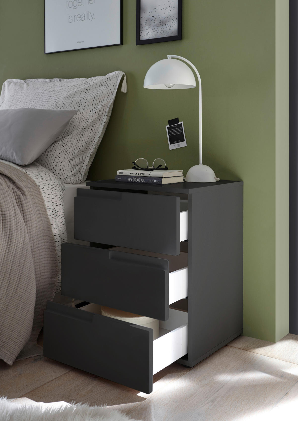 NACHTSCHRANK  - Graphitfarben/Schwarz, MODERN, Holzwerkstoff/Kunststoff (46,2/60,9/40cm)