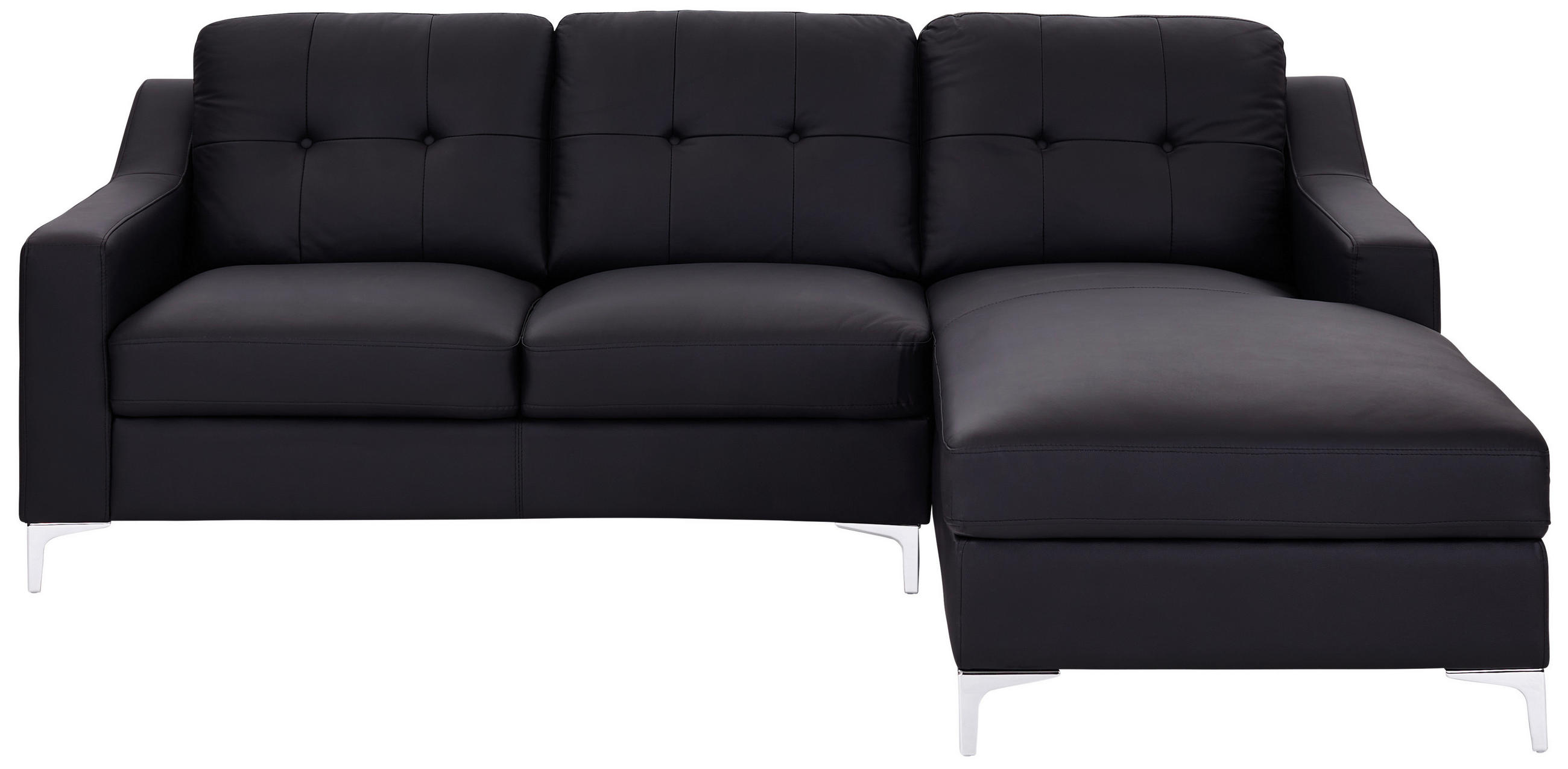 ECKSOFA Schwarz Echtleder  - Chromfarben/Schwarz, MODERN, Leder/Metall (228/160cm) - MID.YOU
