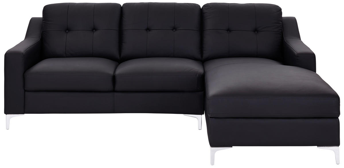 ECKSOFA Schwarz Echtleder  - Chromfarben/Schwarz, MODERN, Leder/Metall (228/160cm) - MID.YOU
