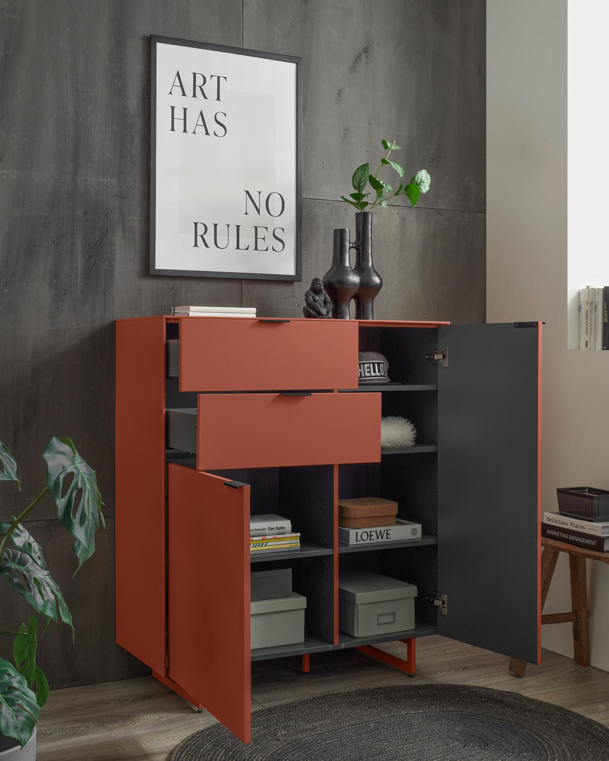 SCHUHSCHRANK  in 96/109/38 cm  - Rot/Schwarz, Design, Holzwerkstoff/Metall (96/109/38cm) - Voleo