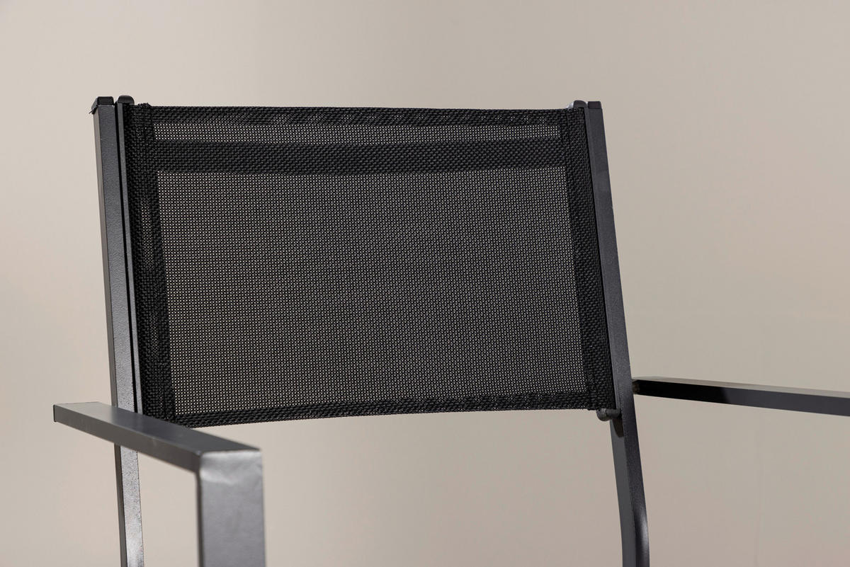 Stapelsessel 2er-Set Aluminium Schwarz  - Schwarz, KONVENTIONELL, Textil/Metall (56.5/88/61cm) - Gardenson